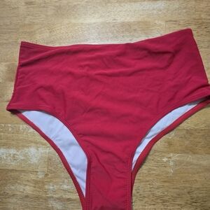 Red High-Waisted Bikini Bottom with Full Coverage